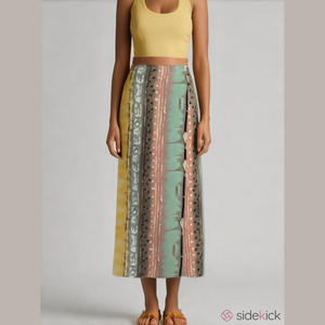 2/100🥑Made in 🇨🇦 Jessica Muted Multicolor 90s/Y2K Wrap Skirt Midi /Maxi Skirt